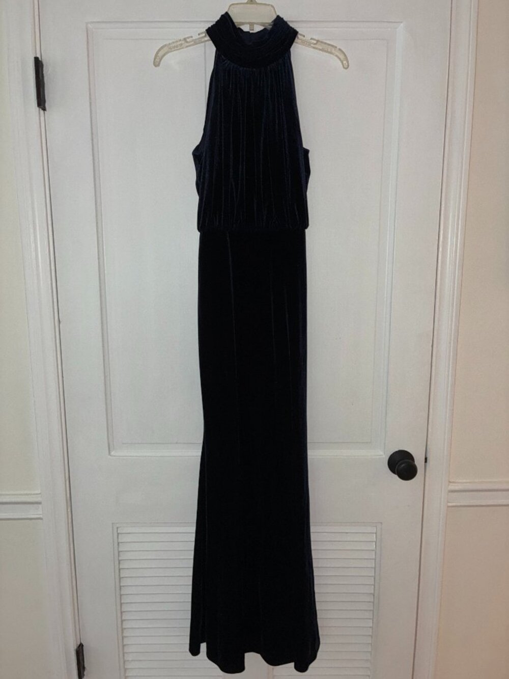 Eliza J Navy Velvet Mock Neck Blouson Evening Gown Size 6